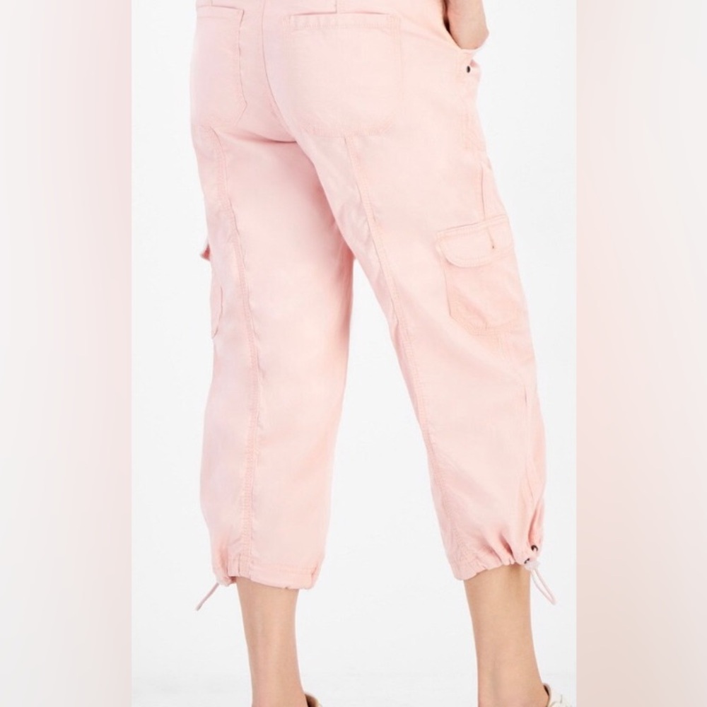 Pink Cargo Linen Crop Pants Gathered with Ties at Calves | Pastel Powder Pink